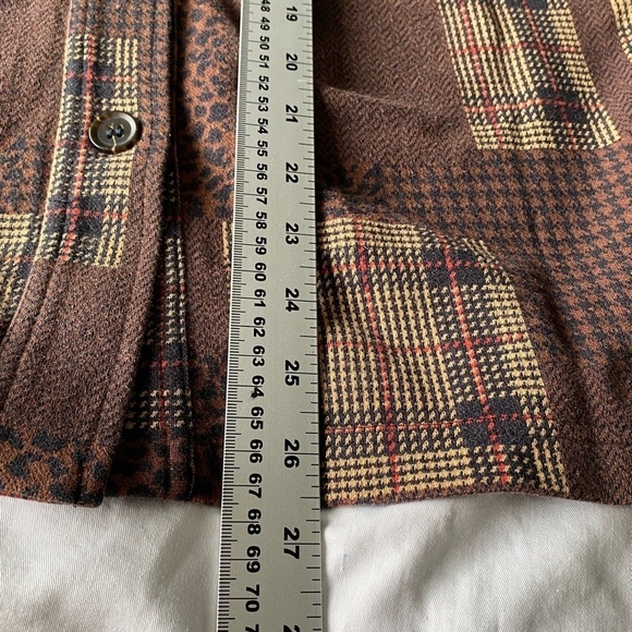 Bechamel Petites Women's Brown‎ Long Sleeve Patchwork Button Up Shirt Size PM - Picture 9 of 10